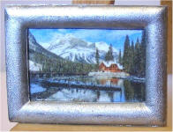 S34 Cabin on the Lake in the Mountains in Silver Frame