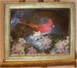 Cardinal on Dogwood in Large Plain Gold Frame