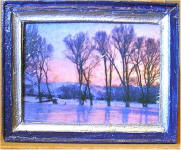 Trees by the Frozen Pond in Navy & Silver Frame