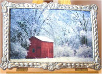 S54 Red Barn in Winter in Silver Frame