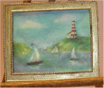 Watercolor Sailboats of Lighthouse Point in Large Plain Gold Frame