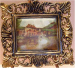 Old Mill on Silk in Gold & Black Frame